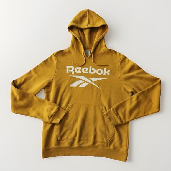 Mens Reebok Big Logo Print Semi Solar Gold Standard Hoodie Sweatshirt M - Picture 1 of 3